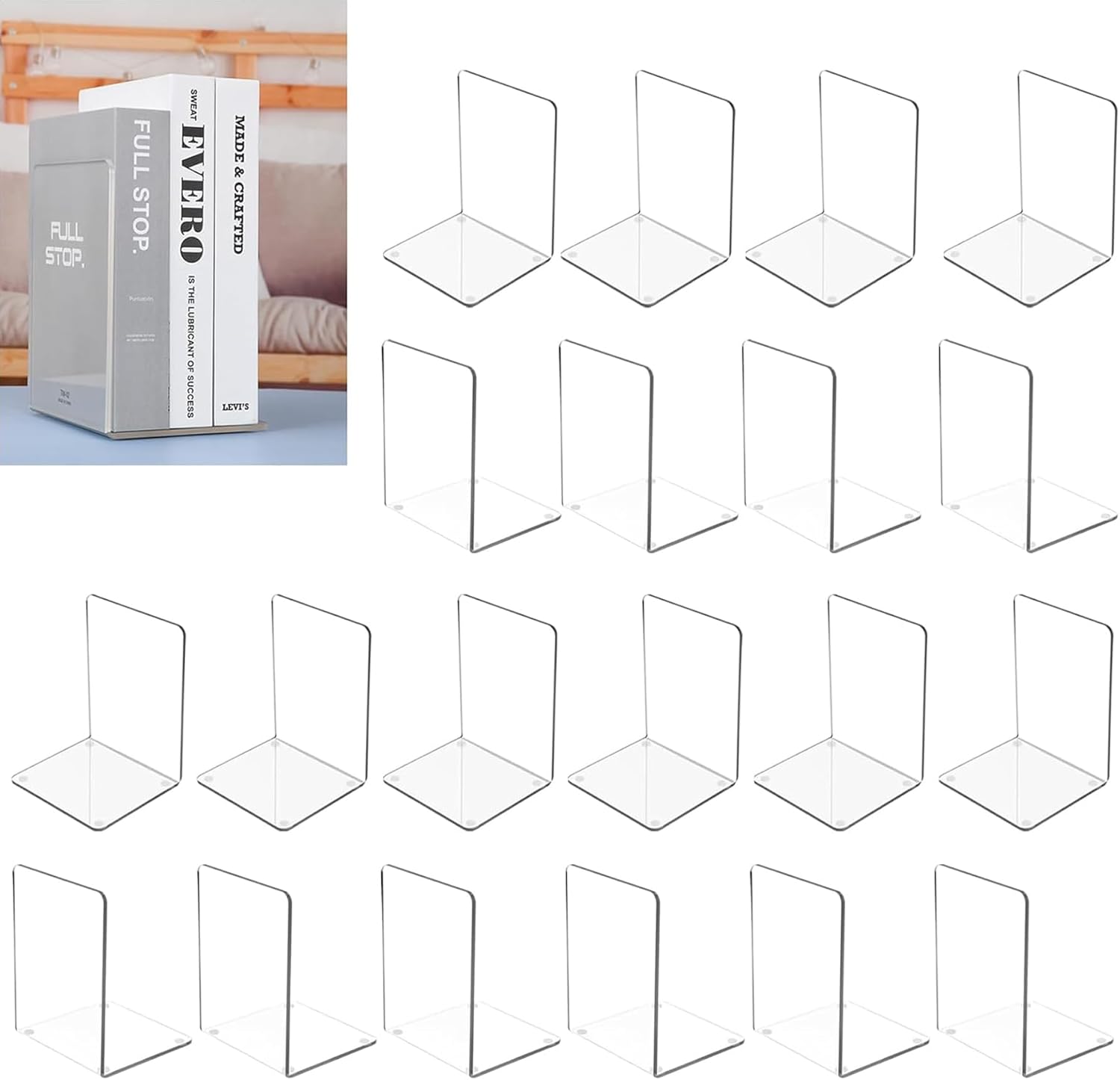 MerryNine Acrylic Book Ends - Clear Bookends for Heavy Duty Books