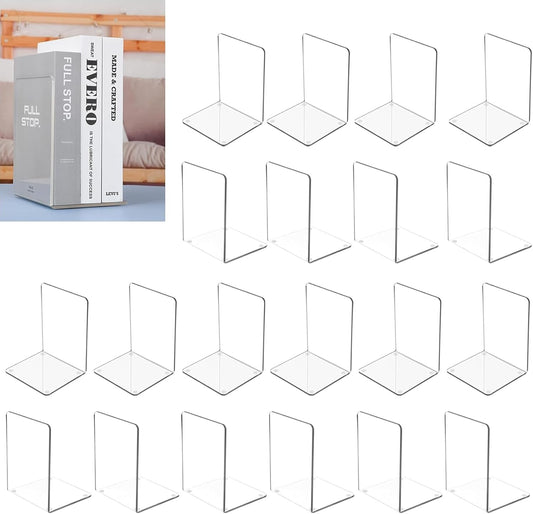 MerryNine Acrylic Book Ends - Clear Bookends for Heavy Duty Books