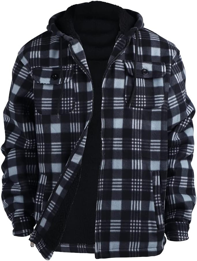 Winter Heavy Warm Sherpa Lined Fleece Plaid Flannel Jacket