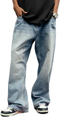 Mens Baggy Jeans Y2k Skater Vintage Plain Pants - Loose Fit Denim