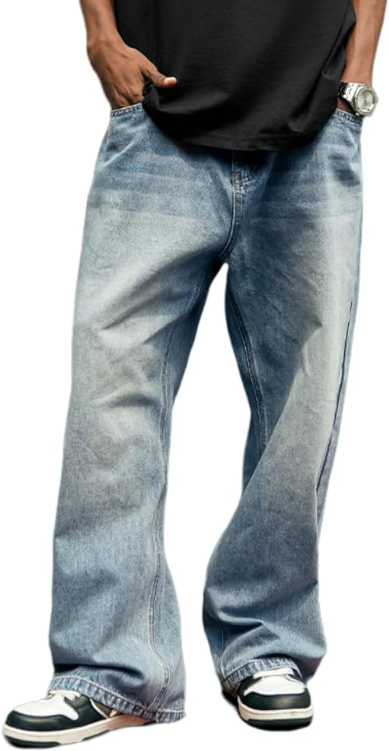 Mens Baggy Jeans Y2k Skater Vintage Wide Leg Casual Pants