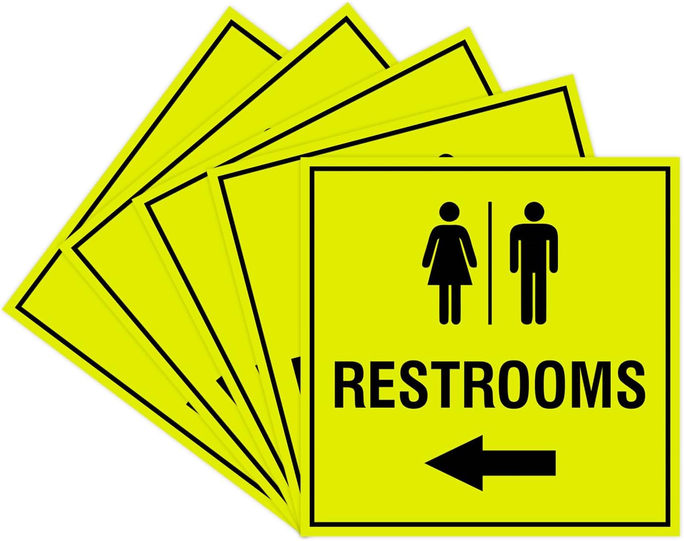 Square Restrooms Left Arrow Sign with Adhesive Tape - 5 Pack