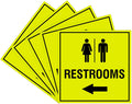 Square Restrooms Left Arrow Sign with Adhesive Tape - Medium 5 Pack
