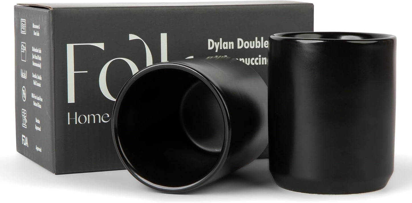 Dylan Ceramic Cappuccino Cups Set - Double Walled Insulated Mugs