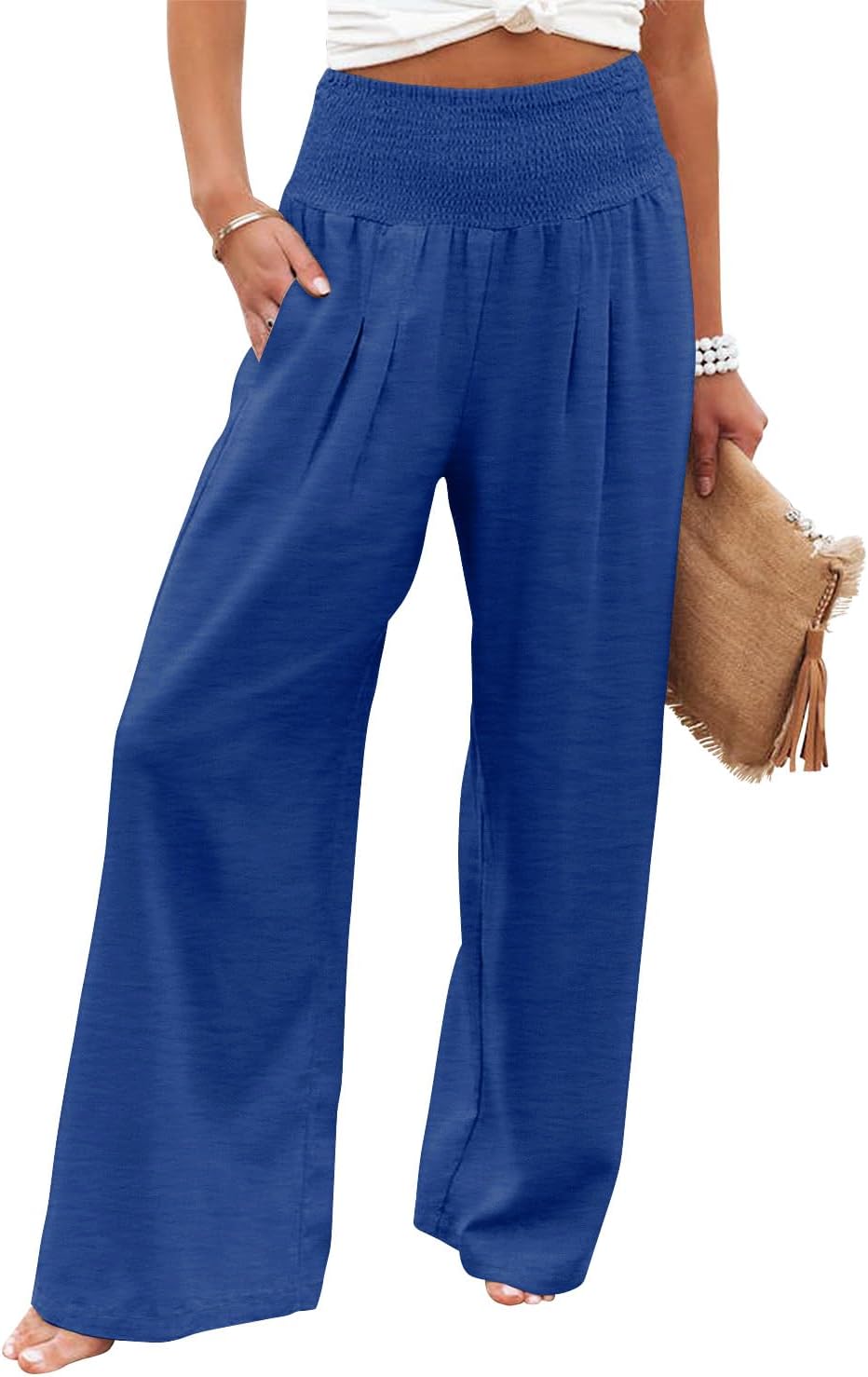 Angerella Womens Elastic High Waisted Palazzo Pants for Comfort