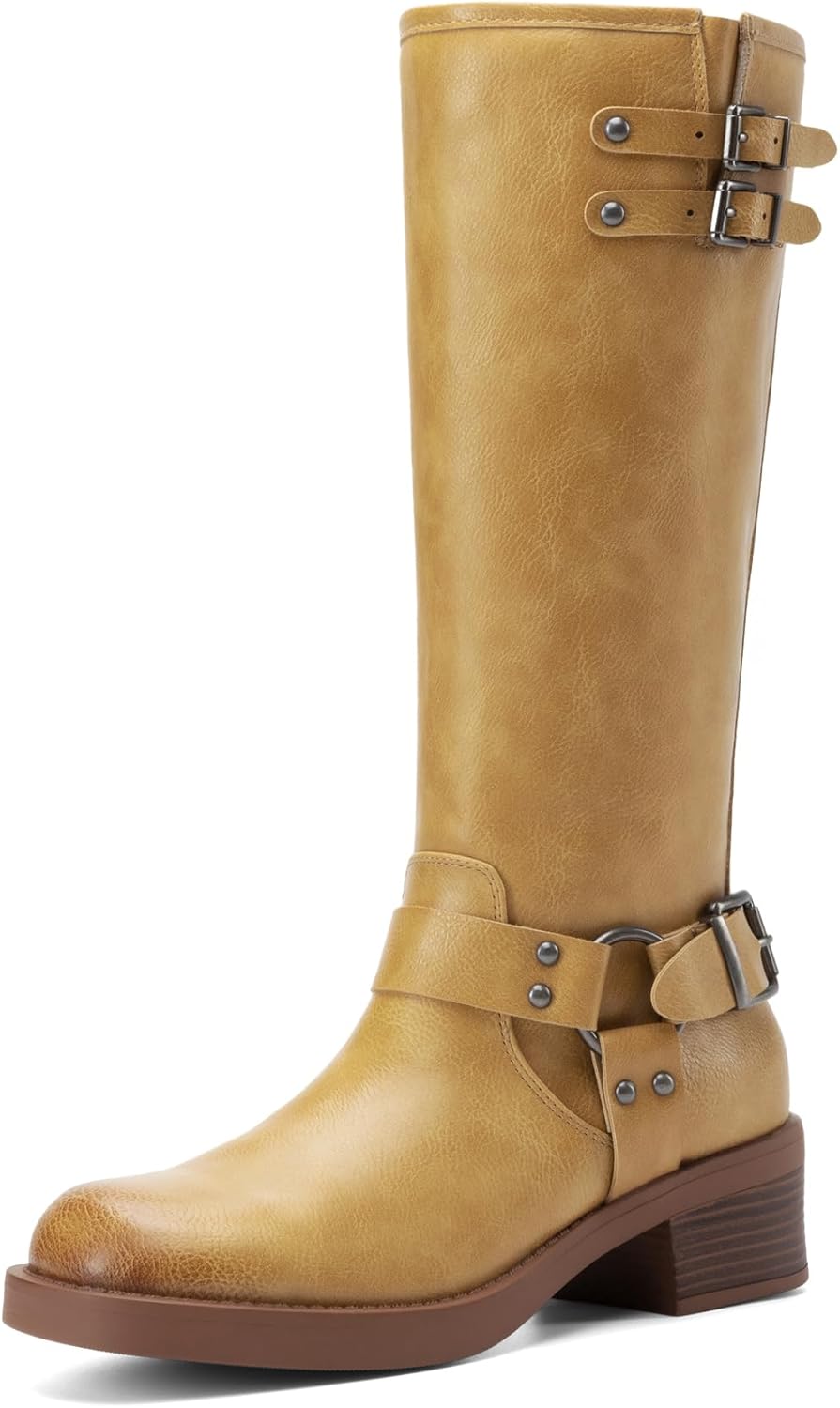 DREAM PAIRS Women's Knee High Combat Boots with Buckles