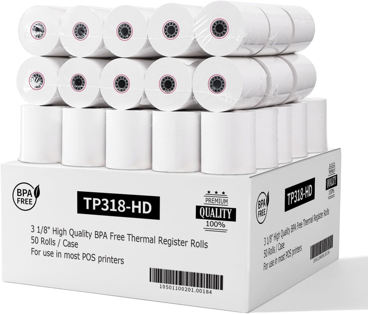 BPA-Free Premium Thermal Paper Rolls 55 GSM - 3 1/8 x 230 (50 pk)