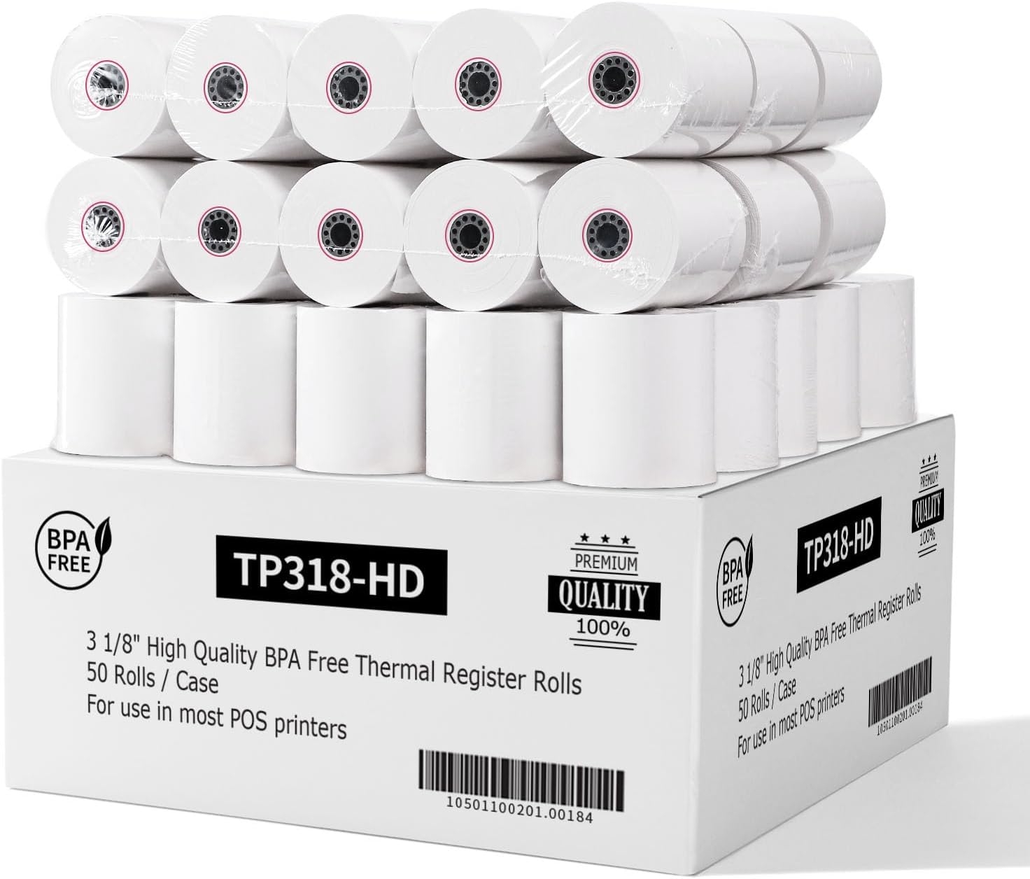 BPA-Free Premium Thermal Paper Rolls 55 GSM - 3 1/8 x 230 (50 pk)
