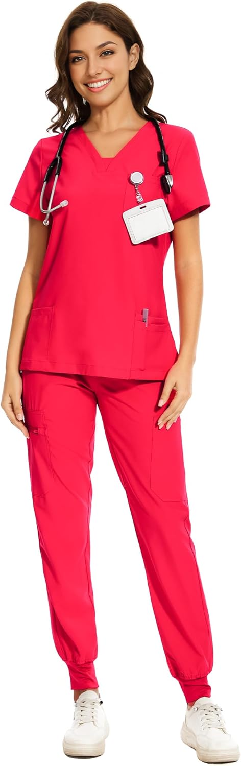 COZYFIT Scrubs for Women - V-Neck Top & Cargo Pants Set