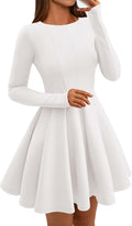 Long Sleeve High Waist Pleated A Line Dress for Women - Flattering