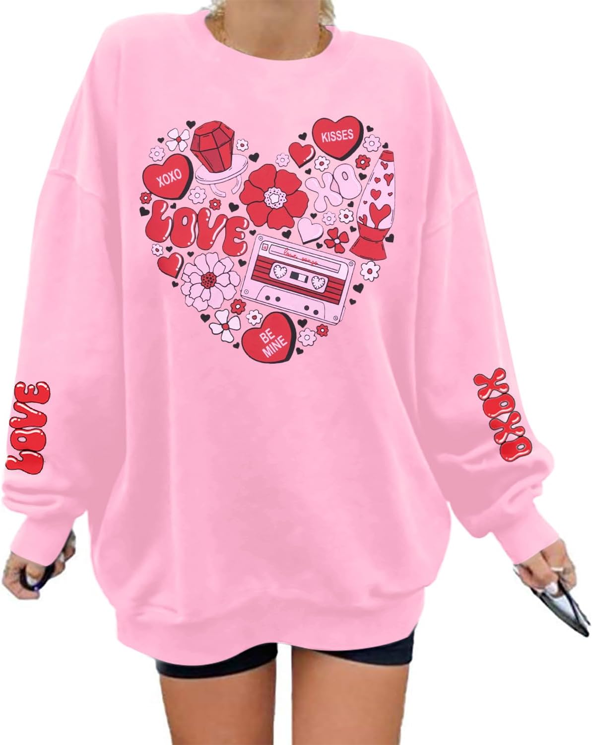 Love Heart Oversized Crewneck: UNIQUEONE Valentines Sweatshirt