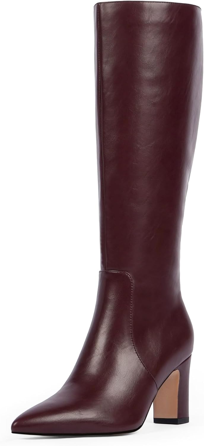 Knee High Boots for Women with Chunky Heel and Zipper