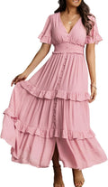 Amegoya V Neck Long Sleeve Boho Maxi Dress - Flowy Summer