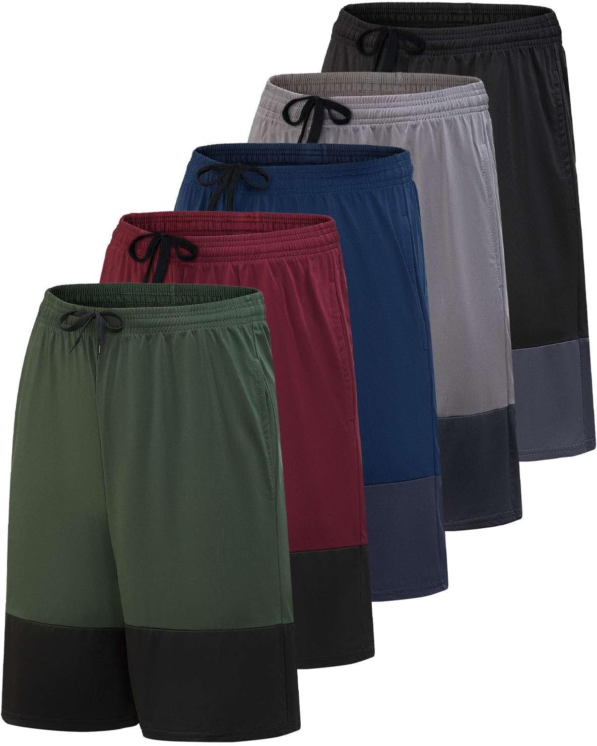 Real Essentials Mens 5 Pack 9in Dry-Fit Shorts for Activewear
