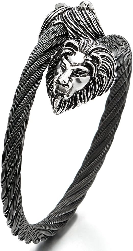Vintage Lion Head Steel Cuff Bracelet