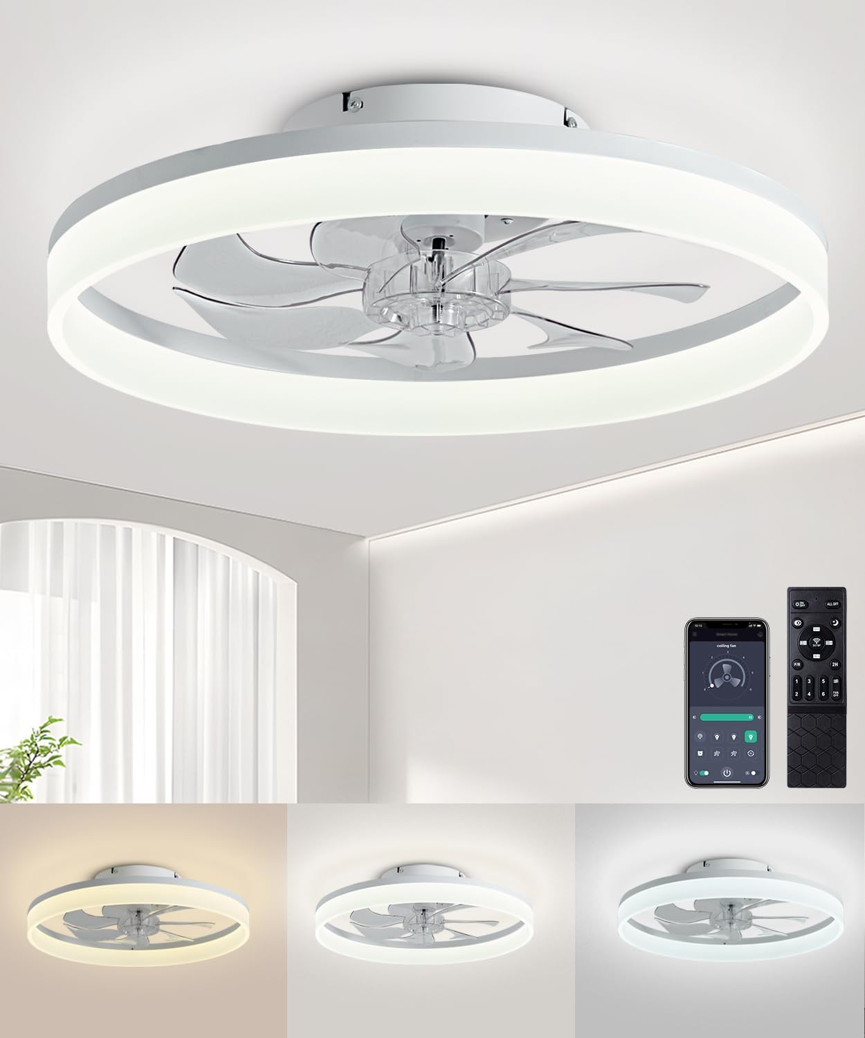 Modern 20in Ceiling Fans with Lights and Remote Control Features