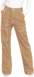 Women's Cargo Jeans Mid Waist Wide Leg Denim Pants - Stretch Comfort