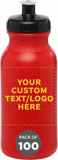 Custom 20 oz Water Bottles with Push Cap Set of 100 - Red