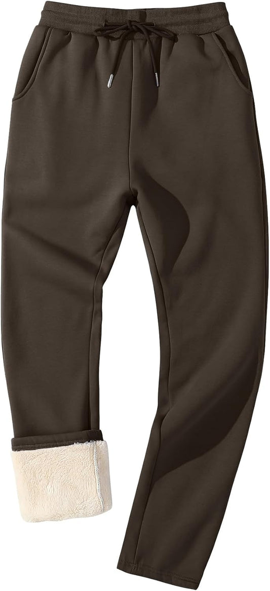 Flygo Men's Fleece Lined Sherpa Sweatpants for Winter Warmth