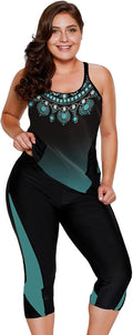 LALAGEN Plus Size Tankini Two Piece Swimsuit - Modest Capris Fit