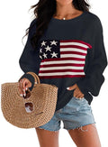 Dressmine Womens American Flag Sweater Knit Long Sleeve Crew Neck made