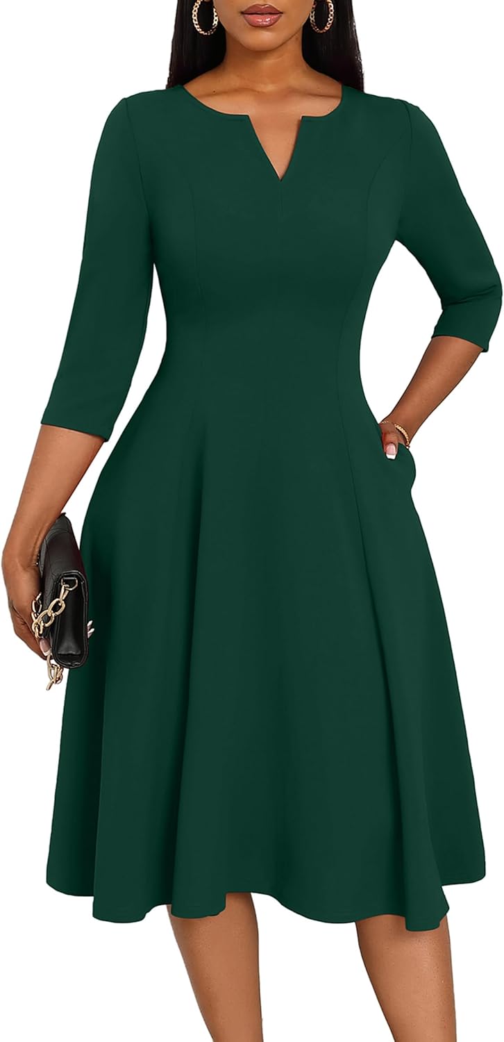 Nmoder Midi Dresses for Women A-Line Fit and Flare Dress