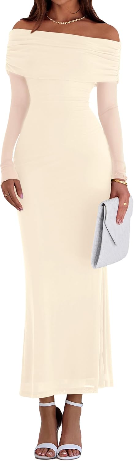 Elegant Off The Shoulder Long Sleeve Maxi Dress for Women