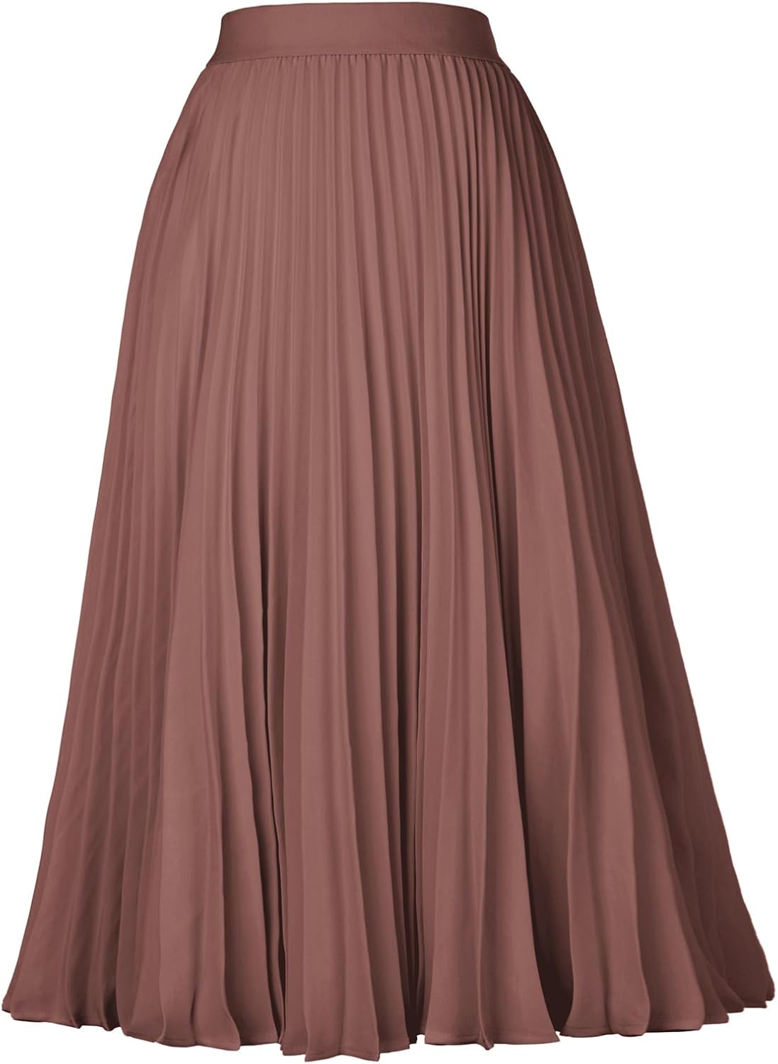 High Elastic Waist Pleated Chiffon Midi Swing Skirt for Women