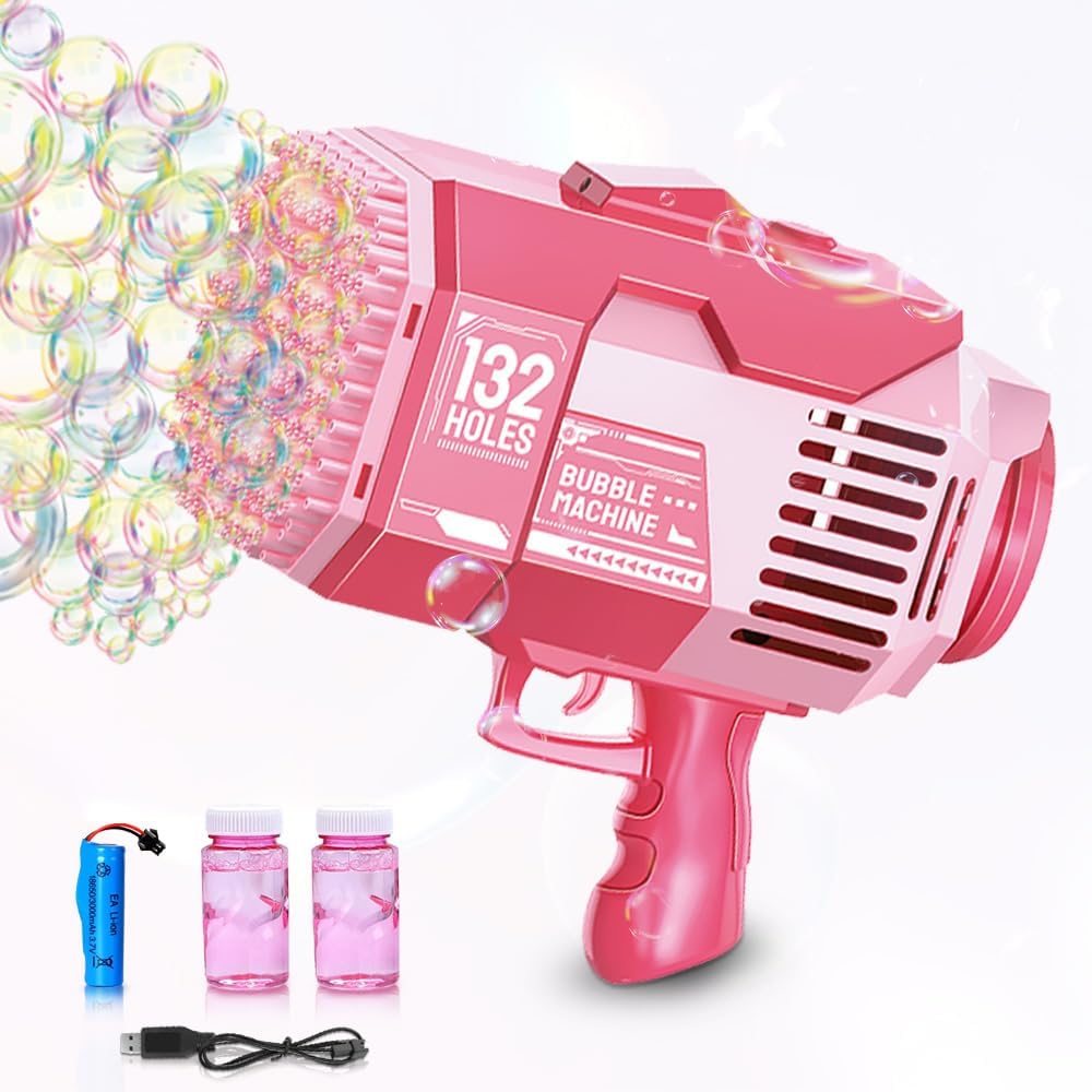 Upgraded 132 Holes Bubble Machine Gun for Kids and Parties