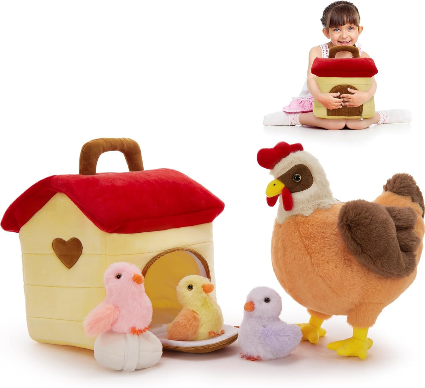 Tezituor Chicken Stuffed Animals Set with Coop for Kids Fun