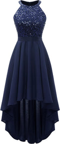 Sequin Halter Cocktail Prom Dress Hi-Lo - Sparkly Elegant Fit