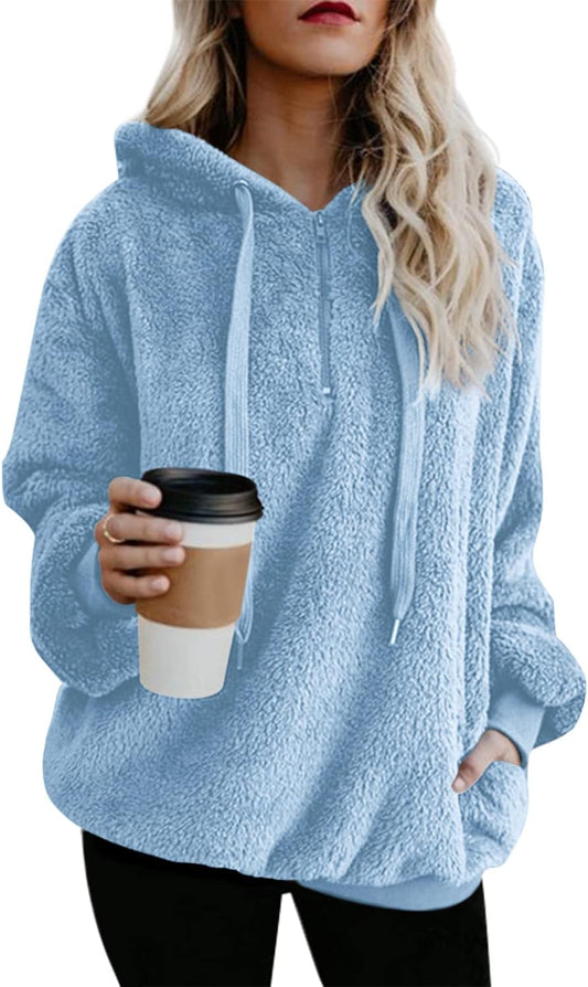 Oversized Sherpa Pullover Hoodie for Women - Cozy Fleece Jacket