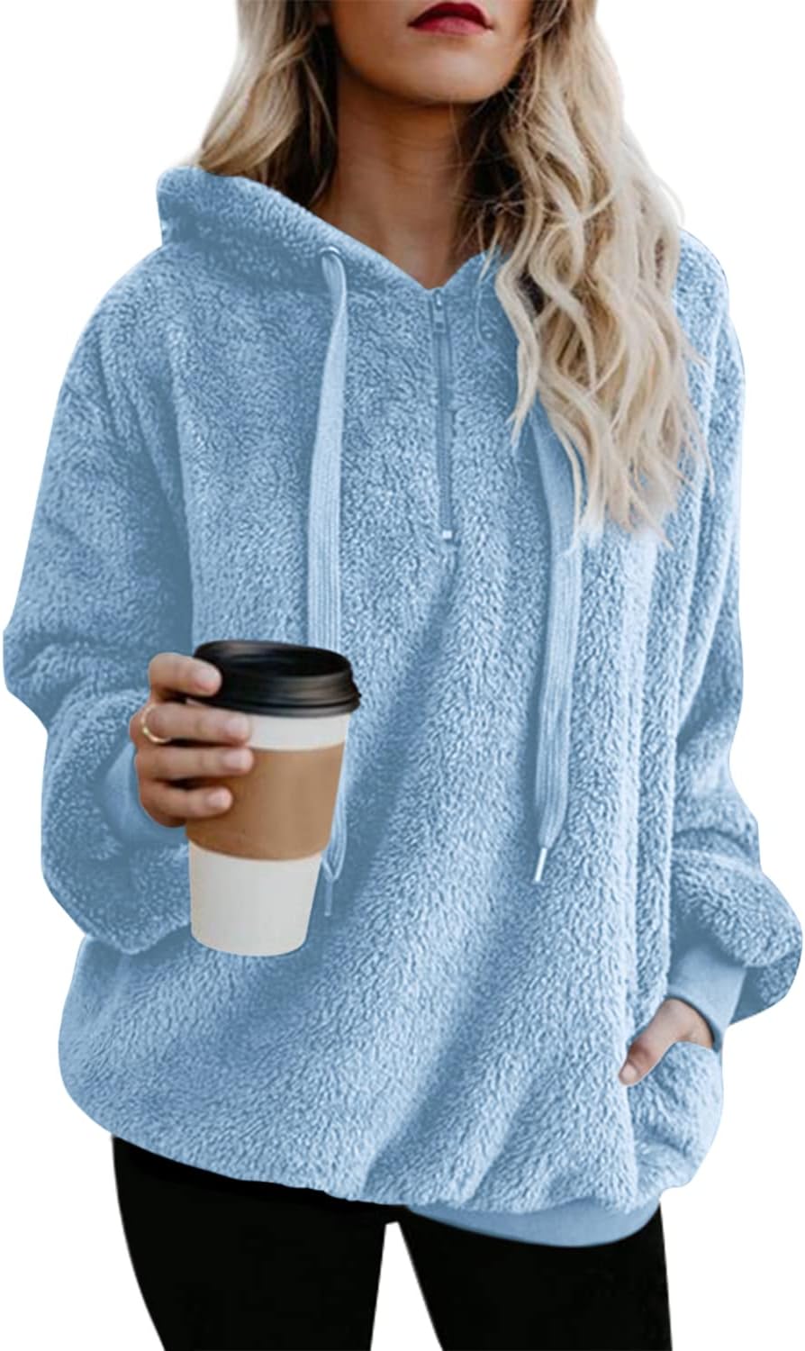 Oversized Sherpa Pullover Hoodie for Women with Pockets