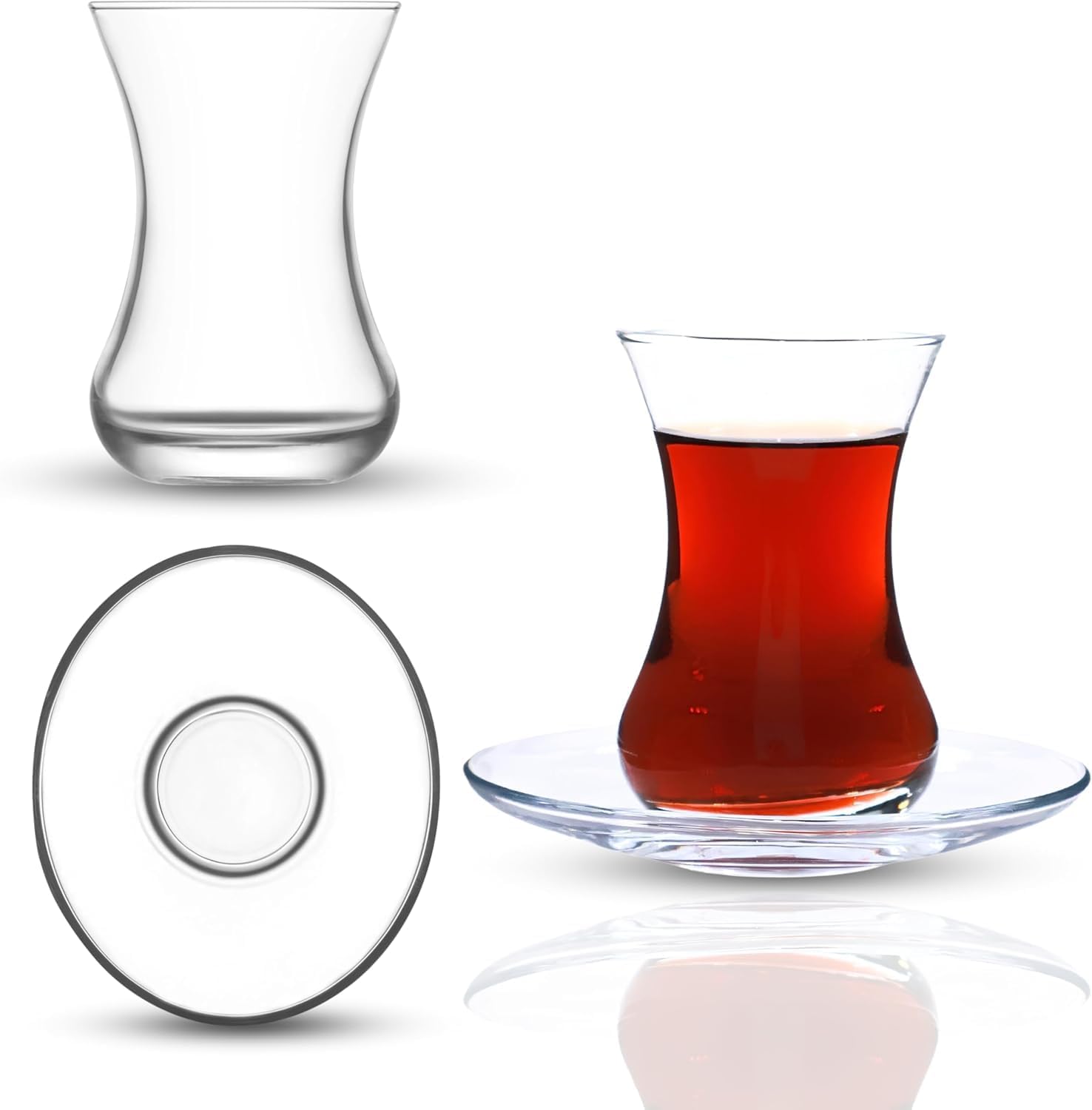 Turkish Tea Glass Set with Elegant Slim Waist Design for 12
