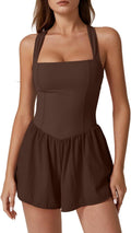 QINSEN Women's Square Neck Sleeveless Romper Jumpsuit with Pockets