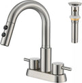 Bathroom Faucet with Pull Down Sprayer 4 in Centerset - Brushed Nickel