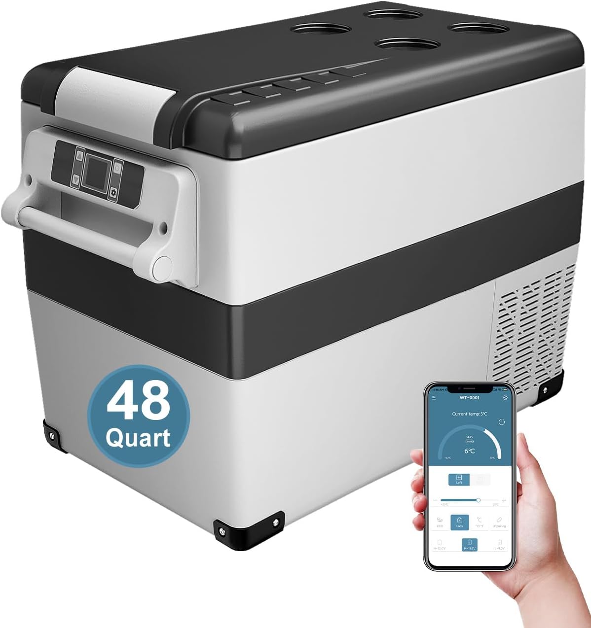 Portable 12V Refrigerator - 48 Quart Electric Cooler for Travel