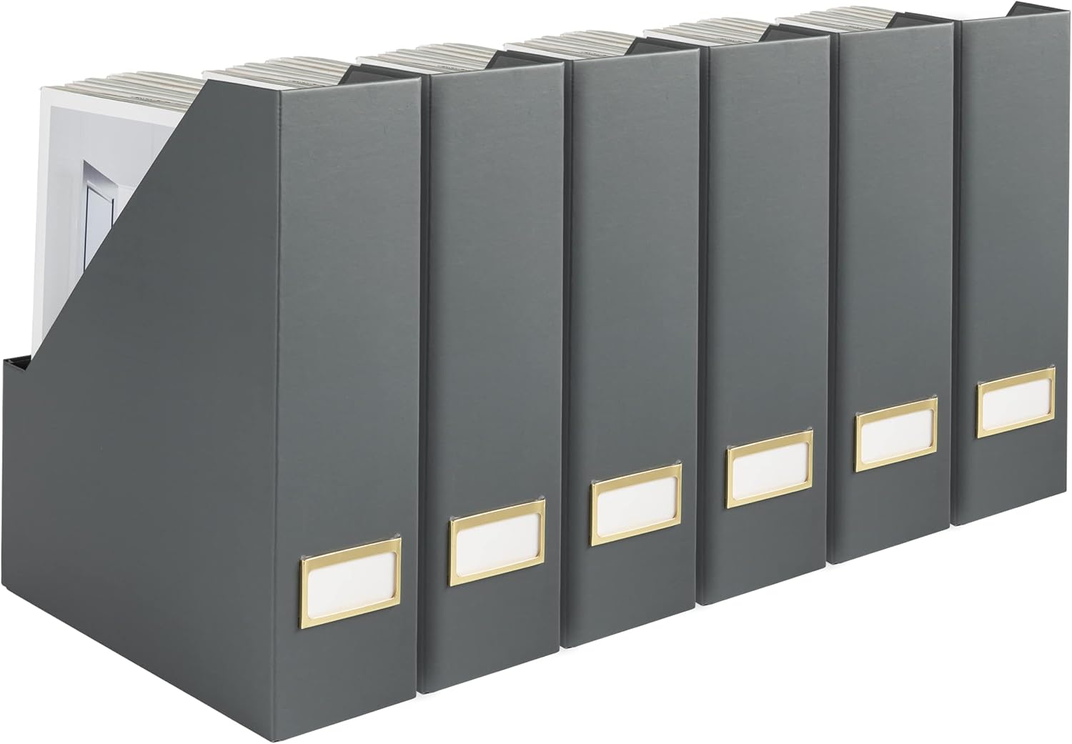 Stylish Foldable Grey Magazine Holders with Gold Label Holders