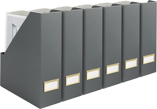 Stylish Foldable Grey Magazine Holders with Gold Label Holders