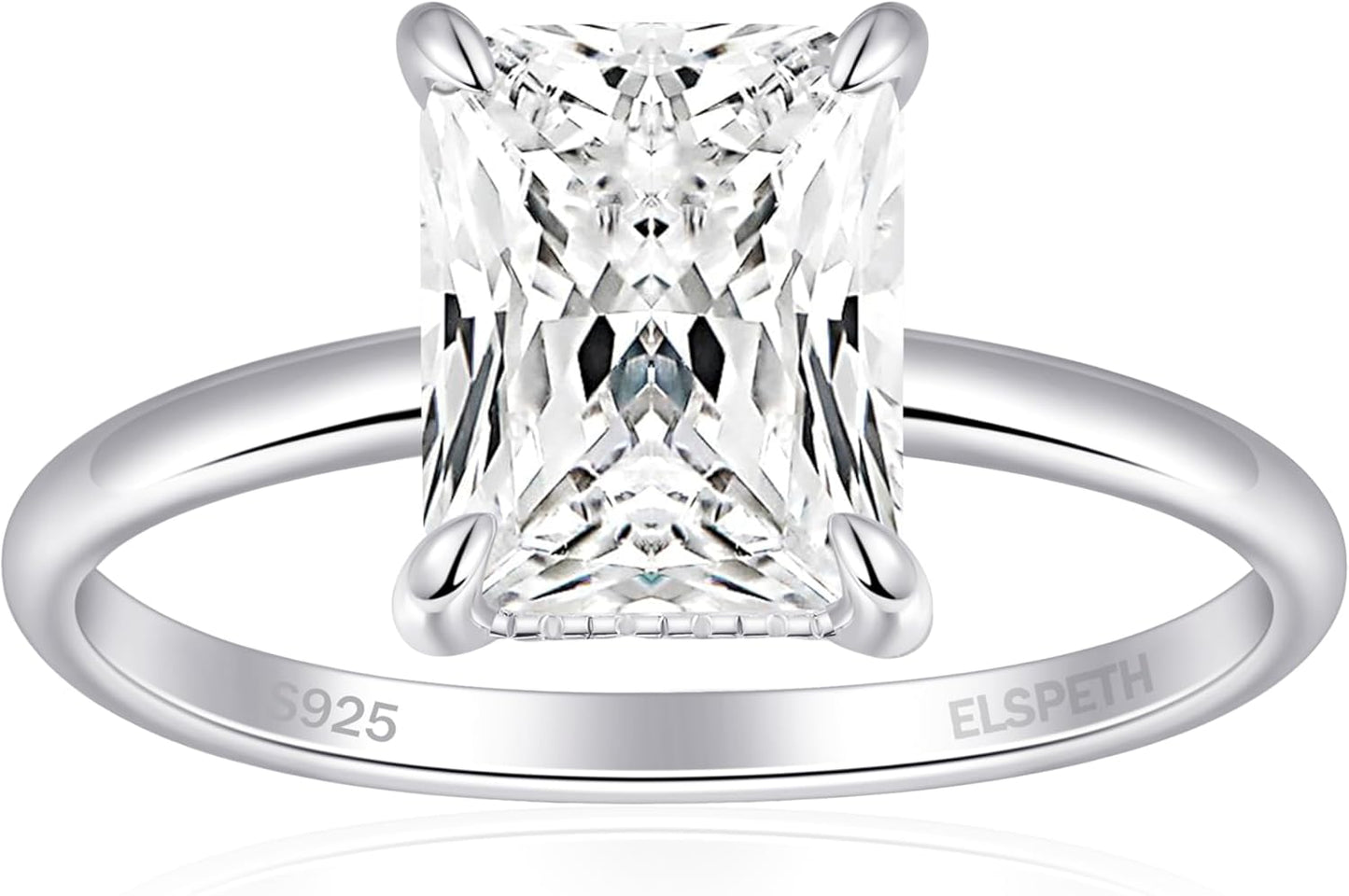 Elspeth 925 Sterling Silver Engagement Ring with Radiant Cut