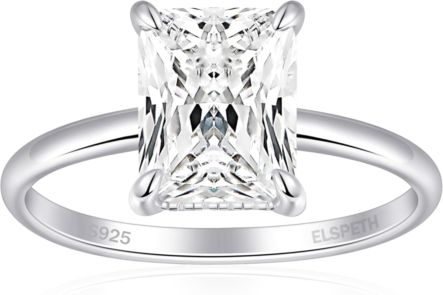 Elspeth 925 Sterling Silver Engagement Ring with Radiant Cut