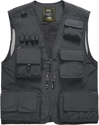Flygo Men's Casual Outdoor Work Safari Fishing Travel Vest Jacket