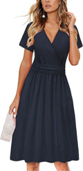 OUGES Women's Summer Short Sleeve V-Neck Floral Wrap Dress