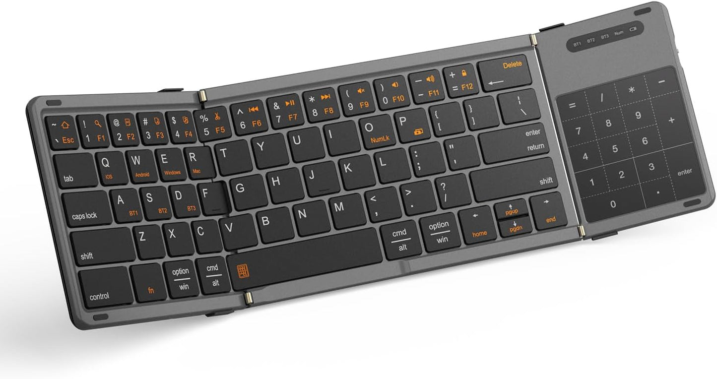 Foldable Bluetooth Keyboard with Touchpad for Travel and Work