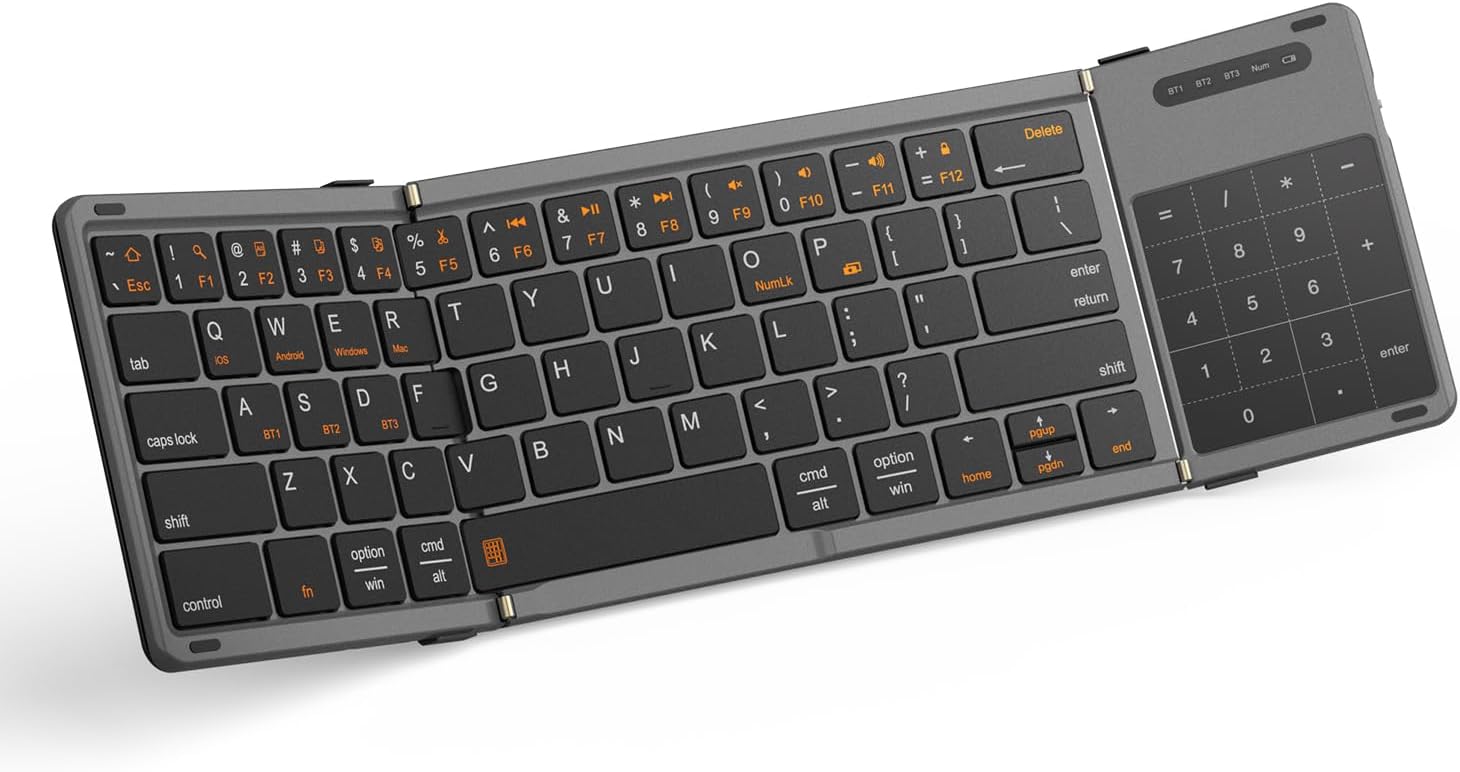 Foldable Bluetooth Keyboard with Touchpad for Travel and Work