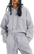 Flygo Womens Fleece 2 Piece Outfits Sweatsuit Crop Pullover - Warm