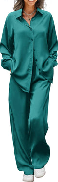 Satin Silky Pajama Set Women 2 Piece - Soft Wide Leg PJs