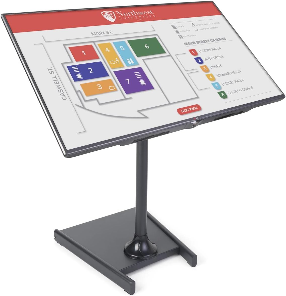 Floor Stand for Flat-Screen Monitor with Adjustable Height and Wheels