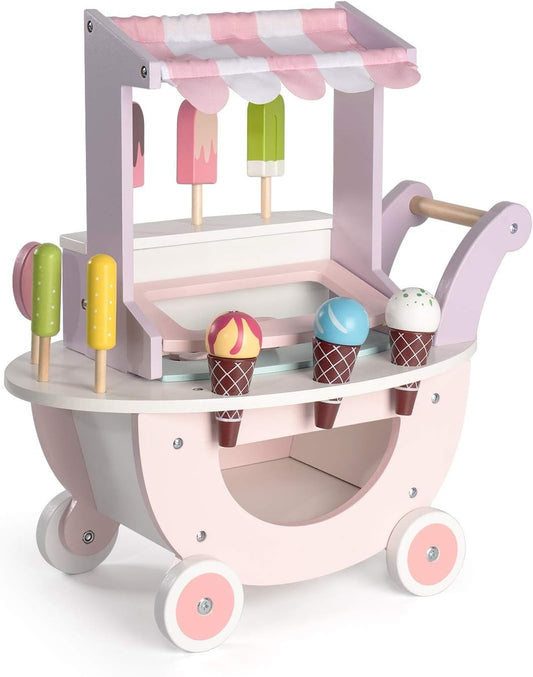 ROBUD Wooden Ice Cream Cart Toy for Kids - Fun Pretend Play