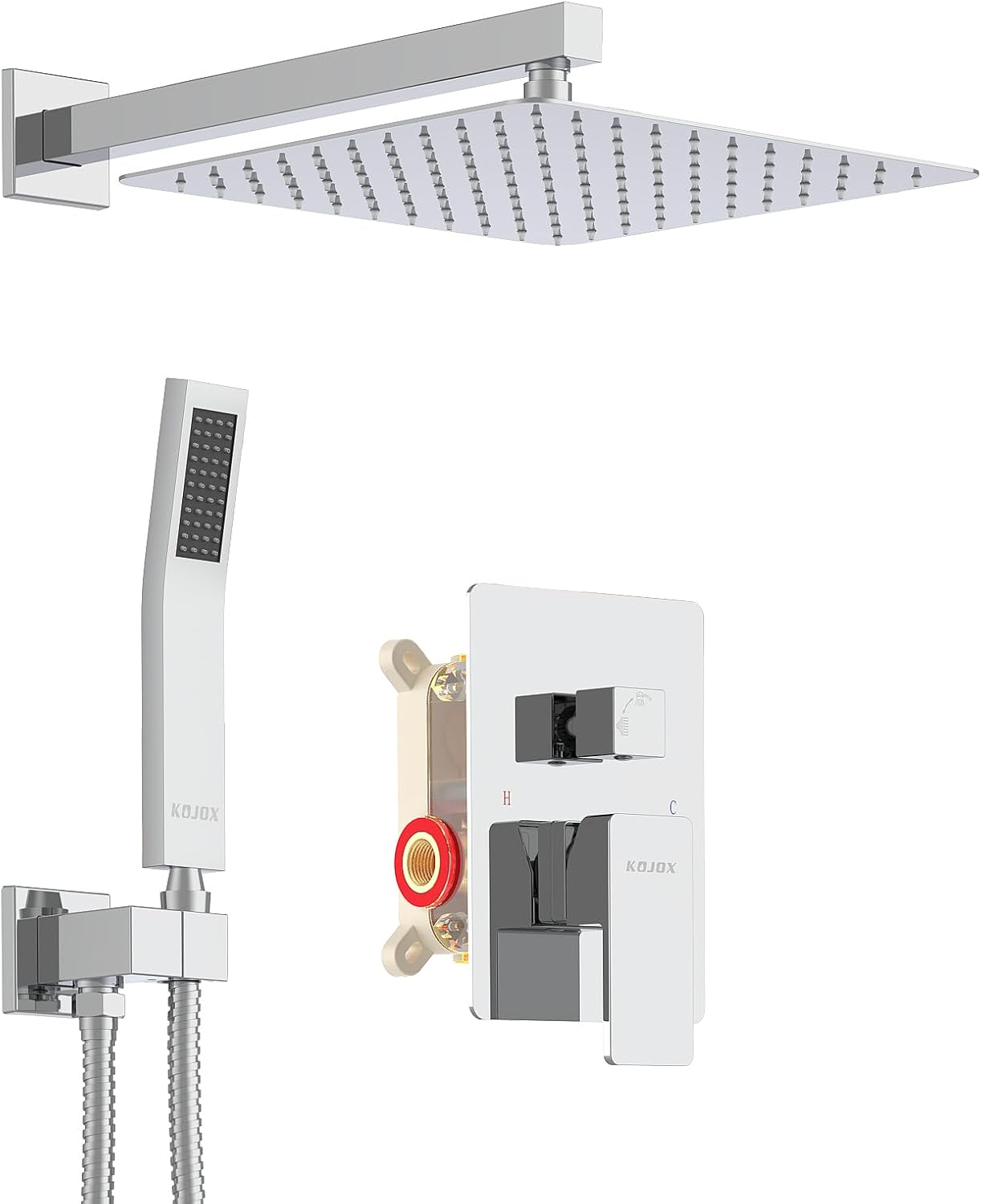 KOJOX Shower System with 12 Inch Rainfall Shower Head and Faucet